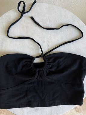 Aeropostale Black Halter Ring-Detail Crop Top